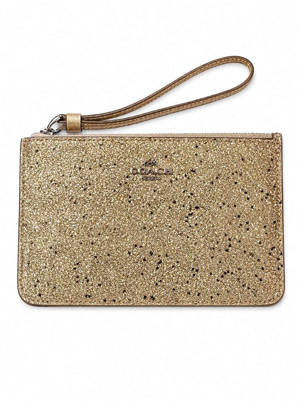 Coach Gold Glitter Corner Zip Wristlet Sparkle Wallet Clutch NWOT - Picture 2 of 7